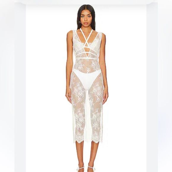 NBD Zola lace midi dress white sheer bralette bustier Revolve NWT L - Picture 2 of 14